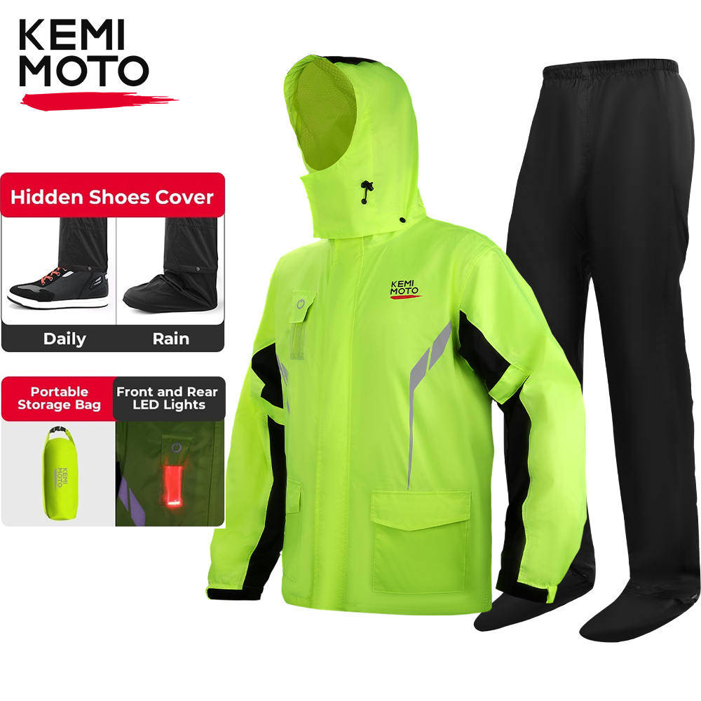Cycling Gear In Rain - KEMIMOTO Unisex Waterproof Raincoat Set with