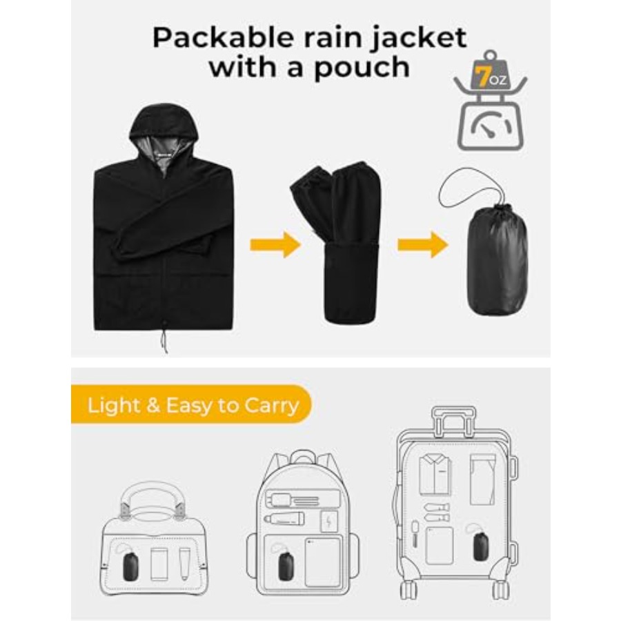 Mens Packable Rain Jacket Ligh - Cycling Gear In Rain のレビューと価格