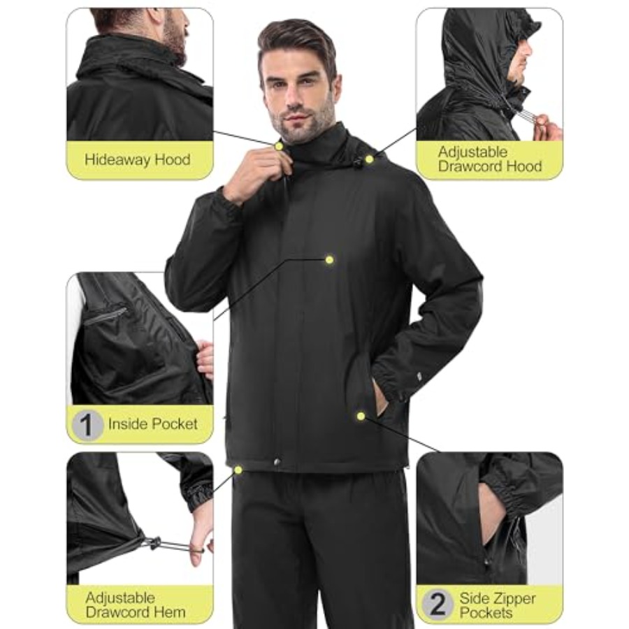Men's Rain Suit Packable Water - Cycling Gear In Rain のレビューと価格