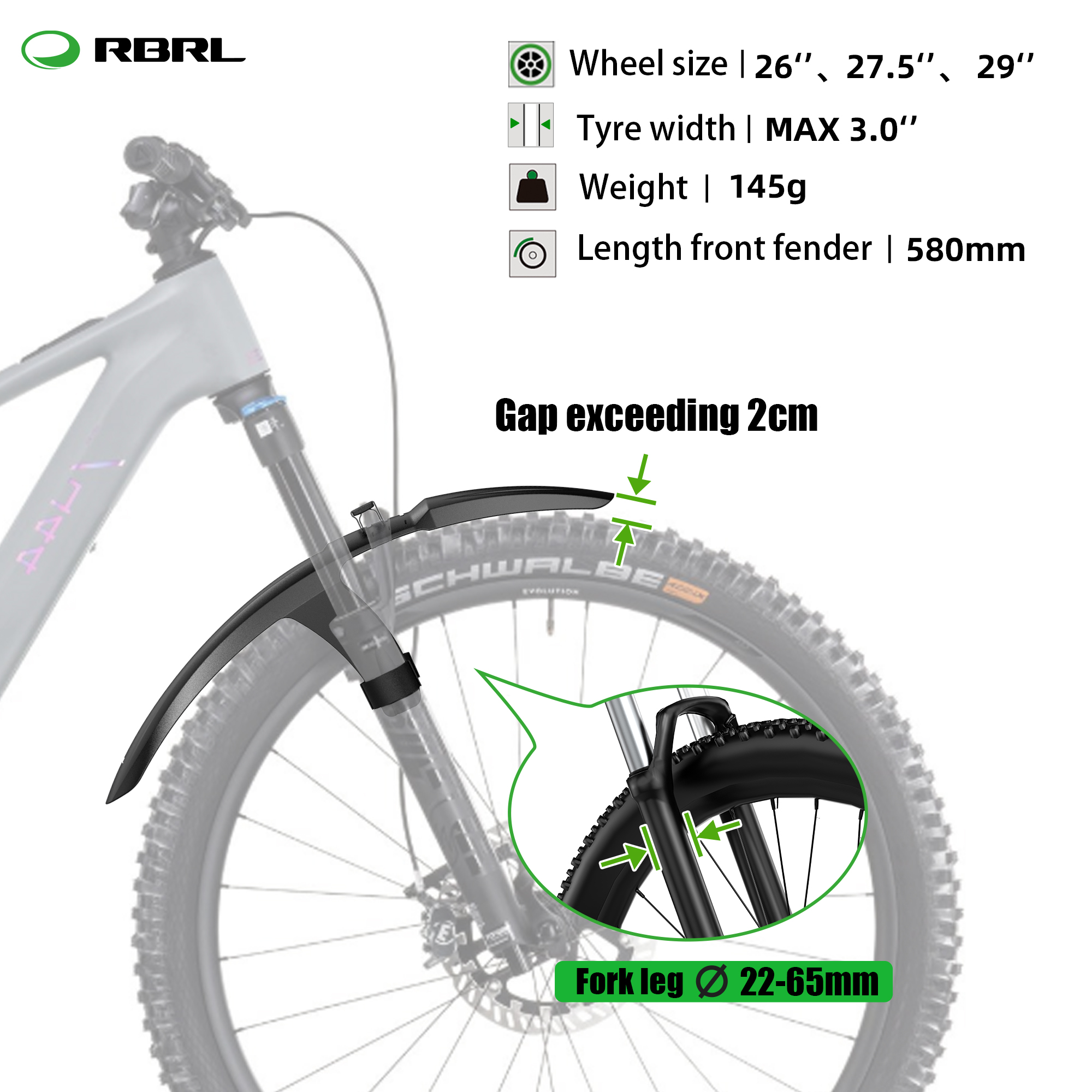 RBRL MTB Front Mudguard Velcro - Bike Fender Set のレビューと価格